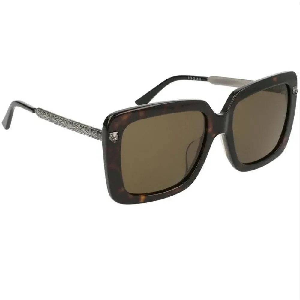 Gucci Havana Silver Frame & Brown Lens Women Oversized Sunglasses